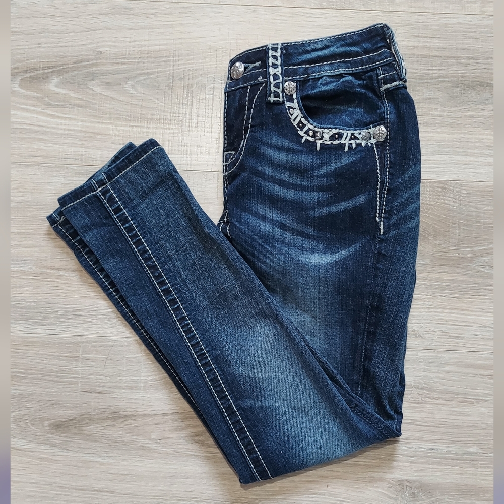 Miss Me jeans with bedazzle and white stitch detailing